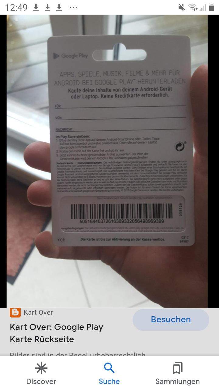 Wie löse ich die Karte im Bild ein? (Google Play Store, Guthaben) Wie löse ich die Karte im Bild ein? (Google Play Store, Guthaben)