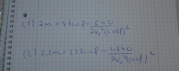 Wie löse ich diese beiden Gleichungen nach phi und v_0 auf?