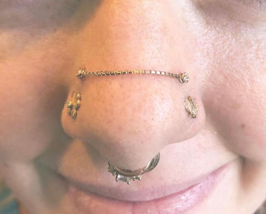 Wie nennt man dieses Piercing? (Kette über Nase)? (Piercer, Nostril