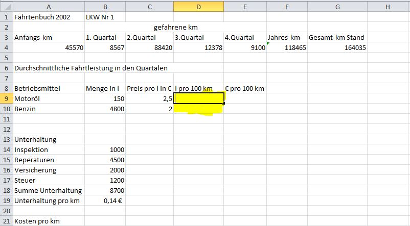 Wie rechne ich Liter pro 100km aus? ? (Mathe, Excel)