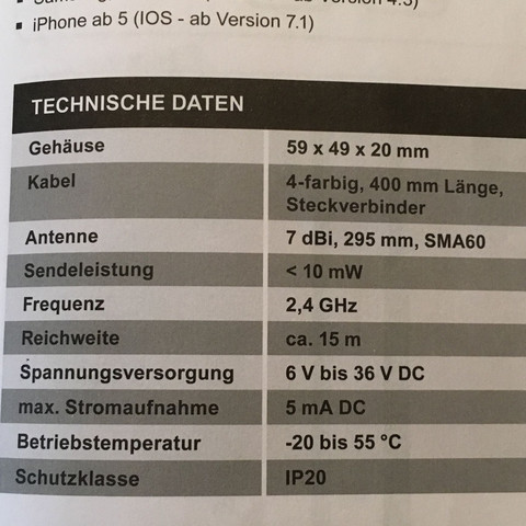 technische Daten vom Schellenberg Smartphone Garagentoröffner  - (Technik, Smartphone, Garagentor)