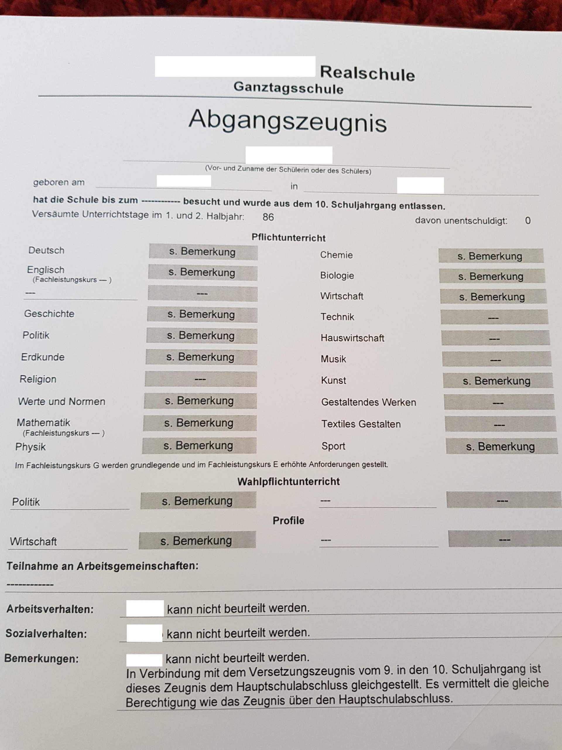 Abgangszeugnis Nach Der 8. Klasse – PRWE