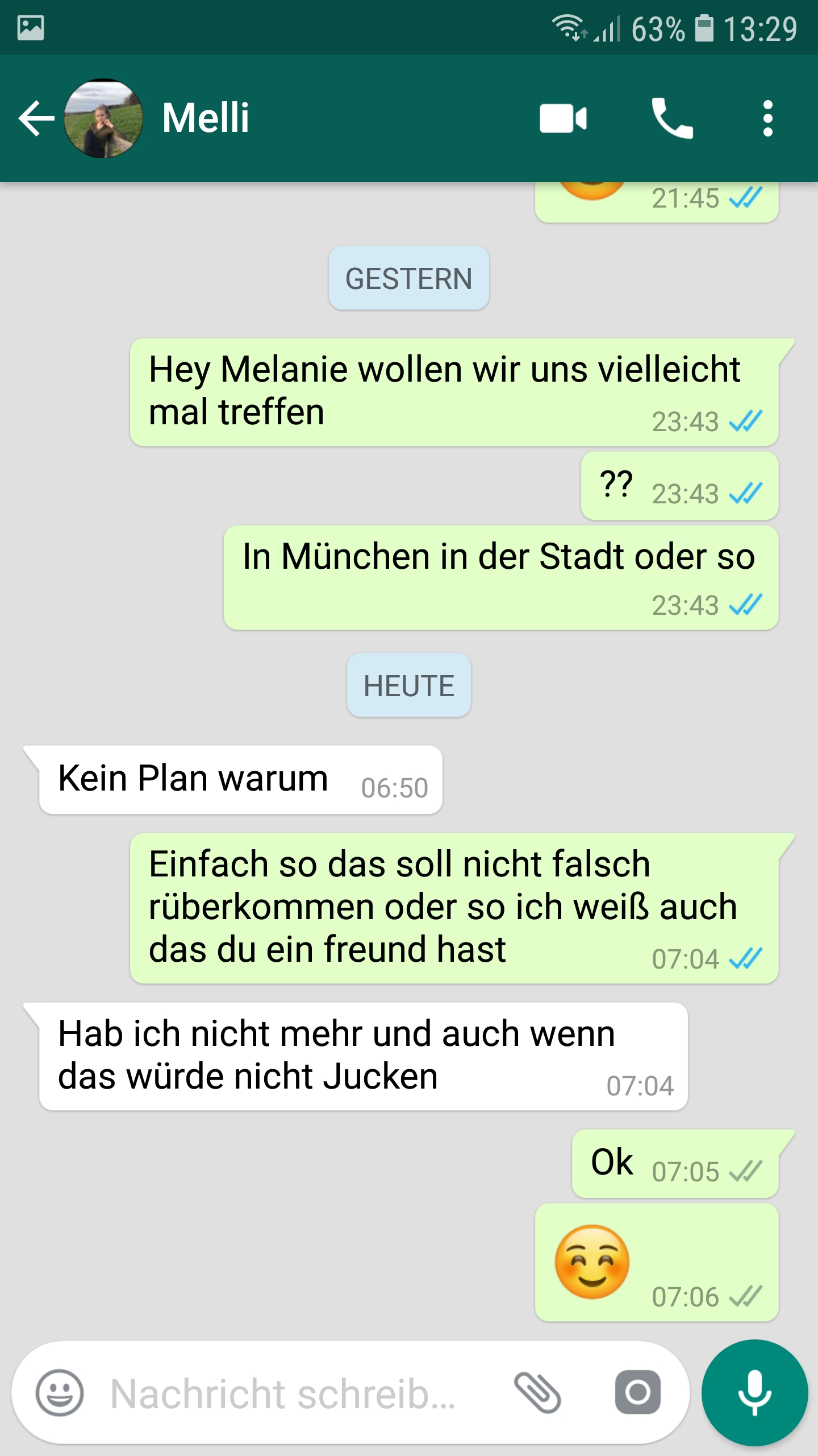 Wie soll ich weiter mit dem Mädchen schreiben das zum Treffen kommt ...