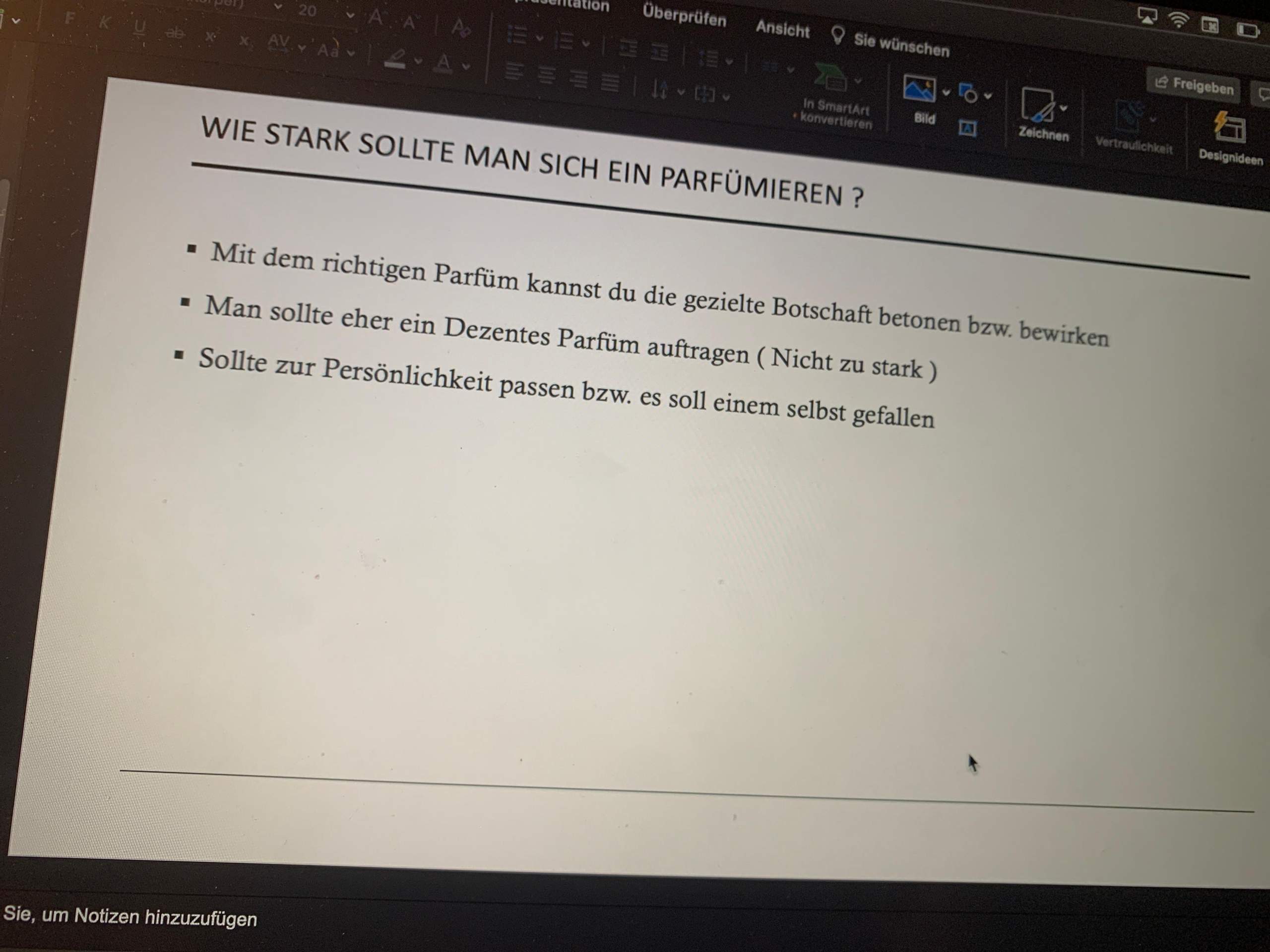 Wie stark sollte das Parfüm sein ( PowerPoint )? (Schule