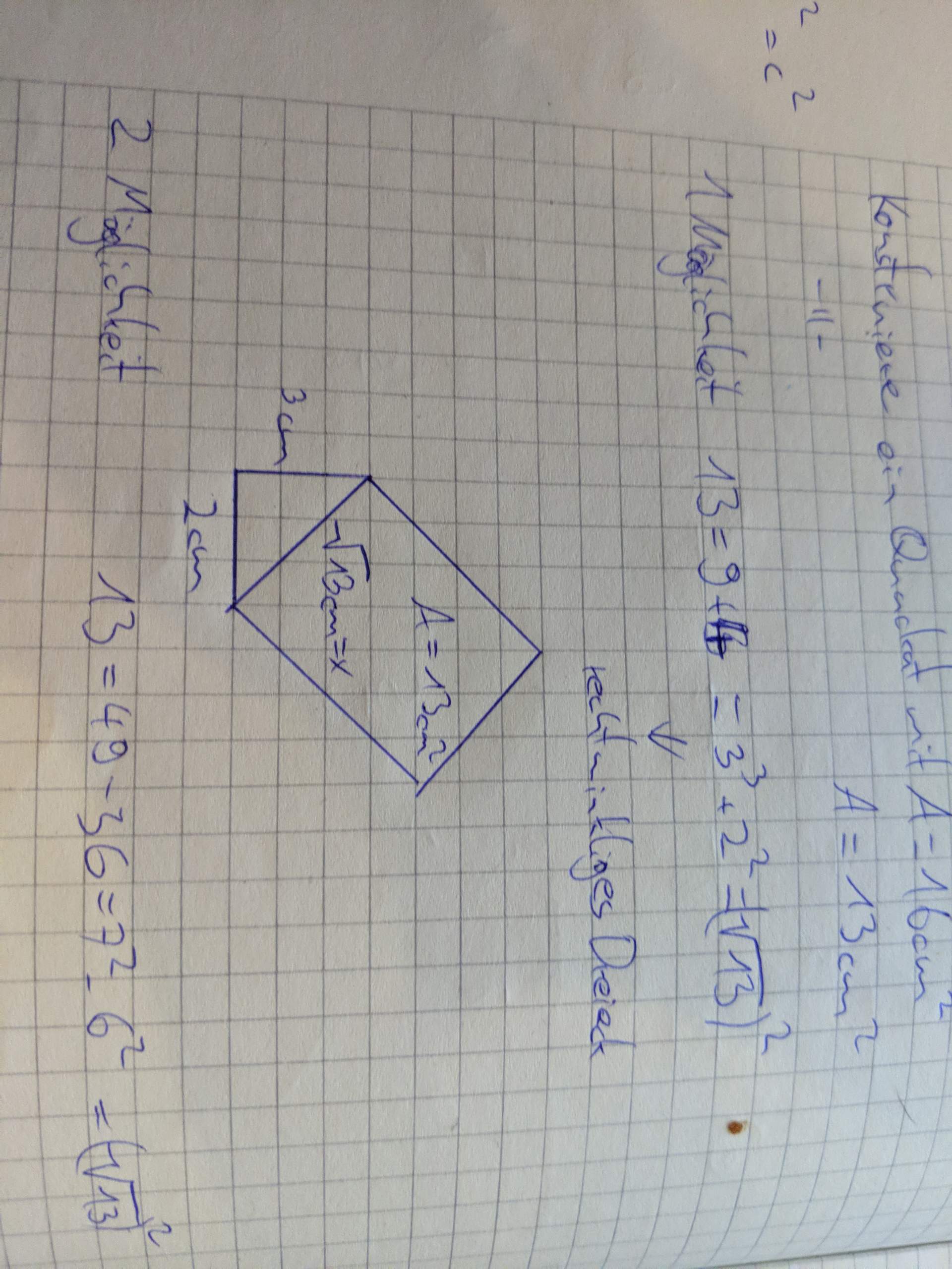 Wie steht der Satz des Pythagoras mit der Konstruktion von Quadraten im