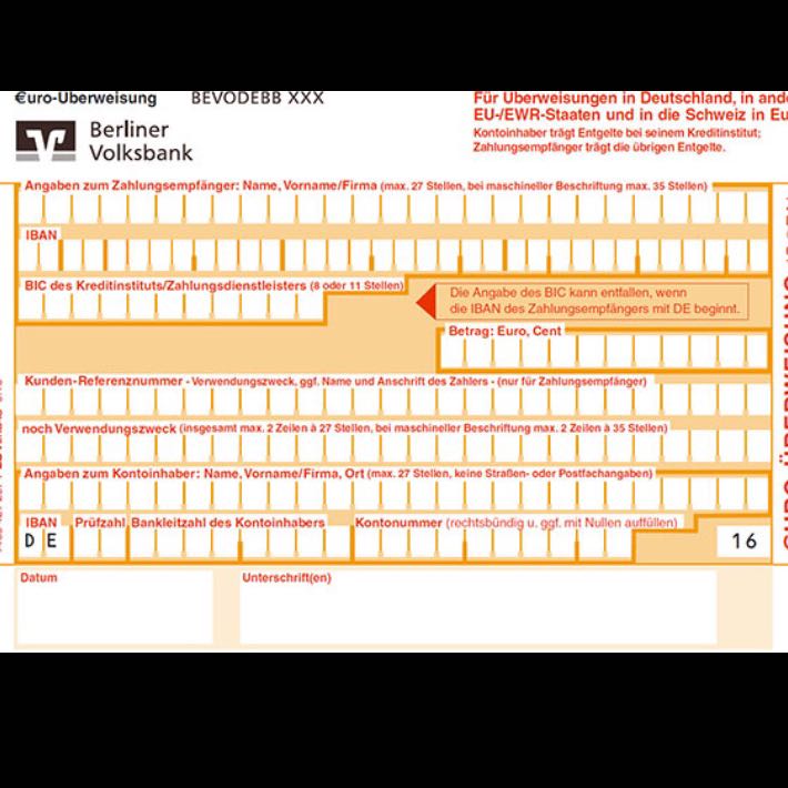 Wie trage ich das bei einem Überweisungsschein ein? (Bank, Versand ...