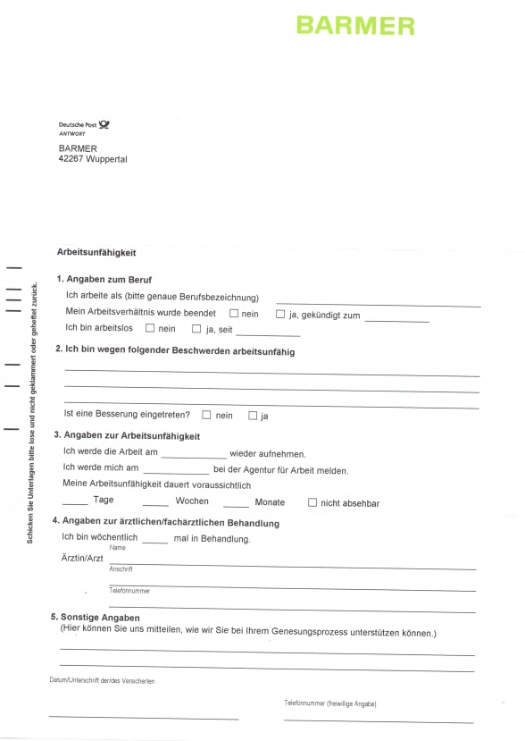 Wie umgehen mit Fragebogen der Krankenkasse zur AU im Krankengeld