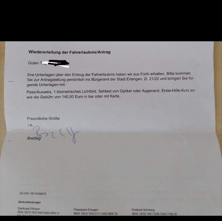 Antrag Auf Wiedererteilung Der Fahrerlaubnis Zurückziehen Muster Wiedererteilung Führerschein, bekomme ich ihn jetzt wieder? (Fahrerlaubnis)