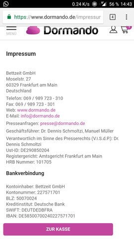 Dormando Impressum - (Bett, Rückgabe, Rückgaberecht)