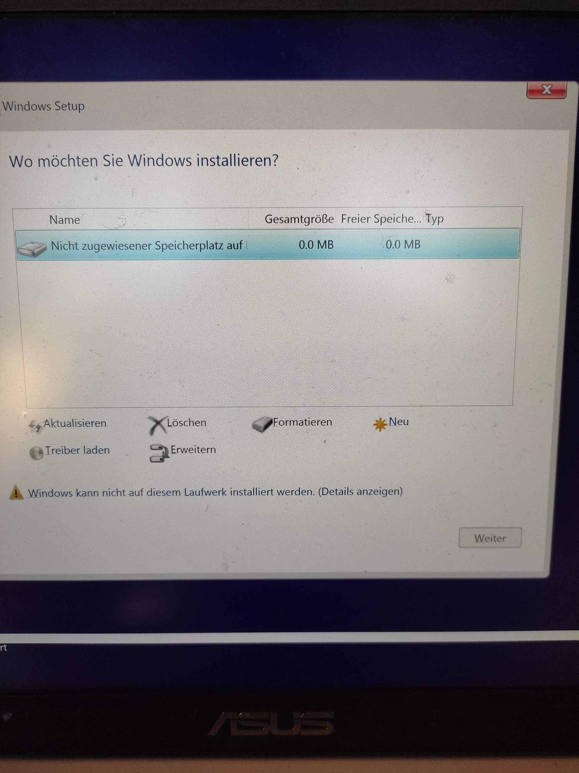 Wieso erkennt mein Laptop die verbaute SSD bei der Windows Installation
