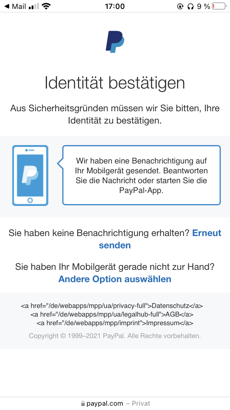 Wieso funktioniert die EMail Bestätigung bei PayPal nicht?
