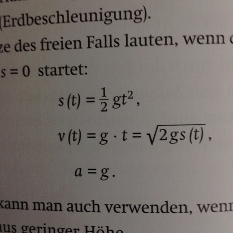 Wieso Ist V T Wurzel 2gs T Bei Der Erdbeschleunigung Mathe Physik Fallbeschleunigung