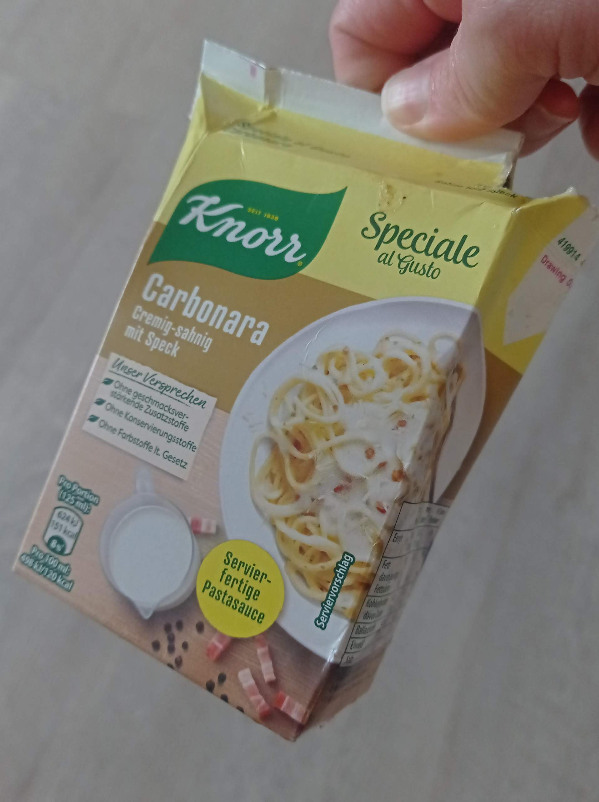 Wieso kann man fertige Carbonara-Soße ungekühlt lagern(Tetra)? (Fleisch ... Wieso kann man fertige Carbonara-Soße ungekühlt lagern(Tetra)? (Fleisch ...