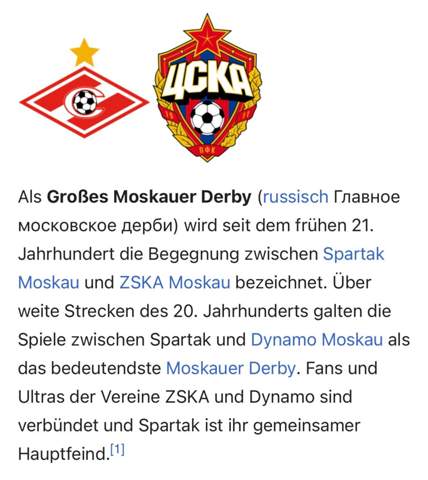 Wieso sind Cska und Dynamo zusammen vereint gegen Spartak Moskau?