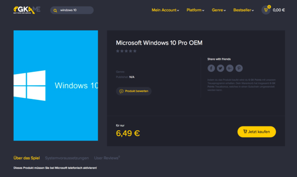 Windows 10 OEM für 6,49€ - (PC, Windows)