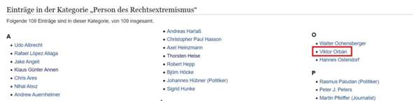 Wikipedia führt Viktor Orban als "Person des Rechtsextremismus"?