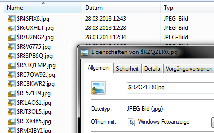 Win7 - Schloss Symbol auf wiederhergestellter Datei aus