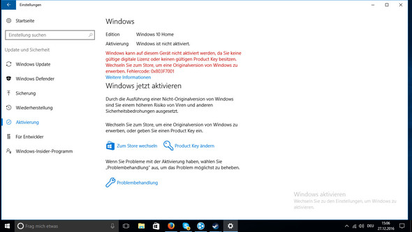 Hier seht ihr das Wasserzeichen und den Fehlertext. - (Computer, Windows 10, hitech)