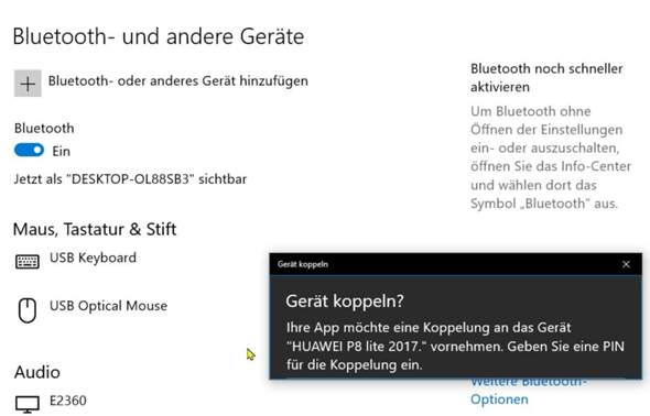 Windows 10 Bluetooth Verbindung freischalten?