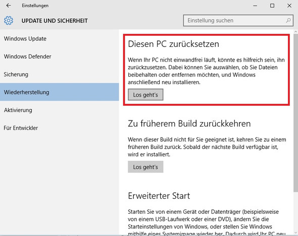 Einstellungen - Wiederherstellung - (Computer, PC, Windows)