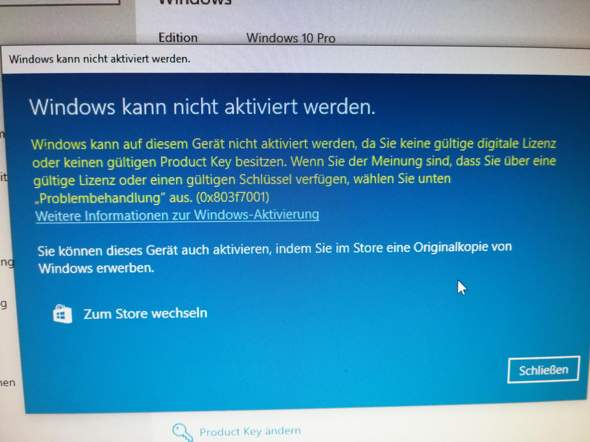 Windows 10 Pro Lizenz produktkey kann nicht aktiviert werden? (Computer