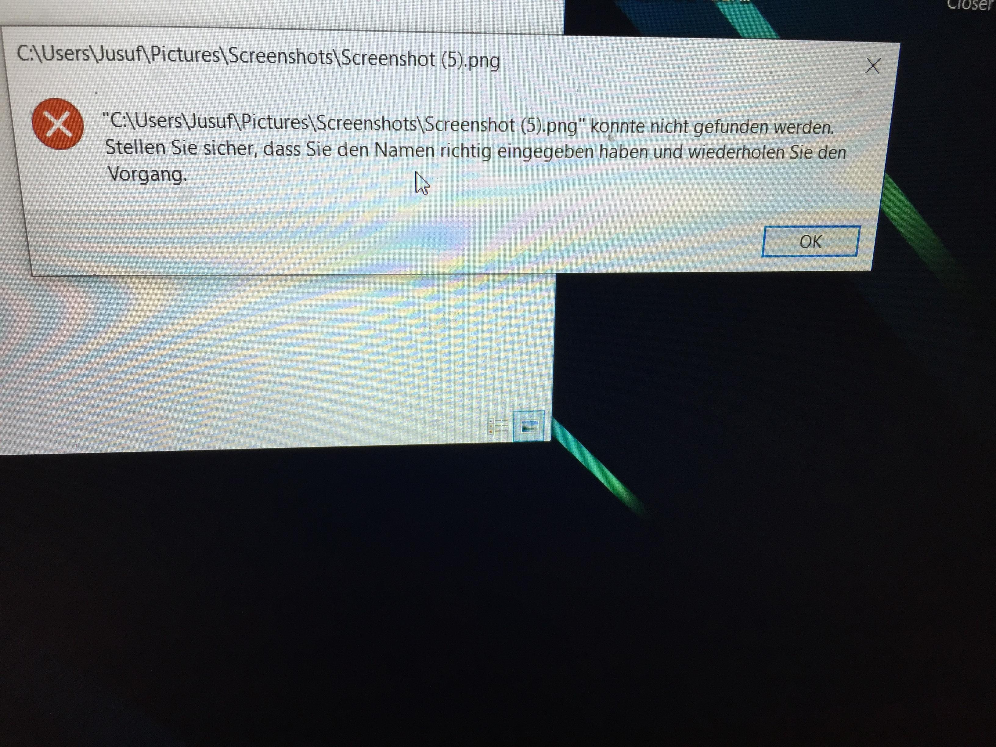 Windows 10 Screenshots öffnen geht nicht Fehlermeldung .png konnte ...