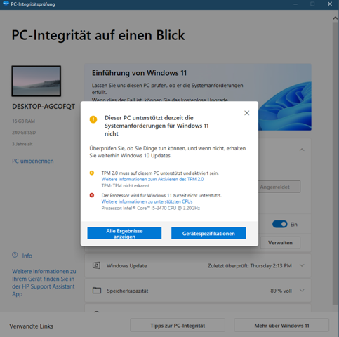 Windows 11 installieren ohne CPU ohne TPM + Ohne Datenverlust?