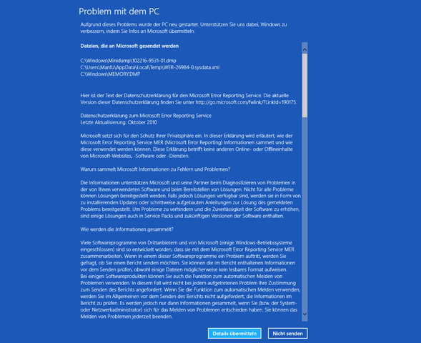 PC Fehlermeldung - (Fehlermeldung, Windows 8, Pc absturz)
