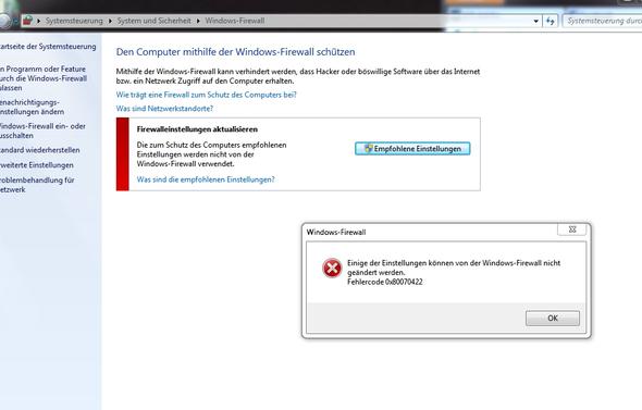 Fehlercode 0x80070422 - (Windows 7, Firewall)