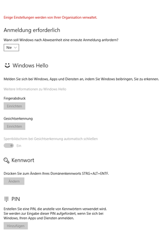 Einstellungen im Bereich Windows Hello. - (Windows, HP, Windows Hello)