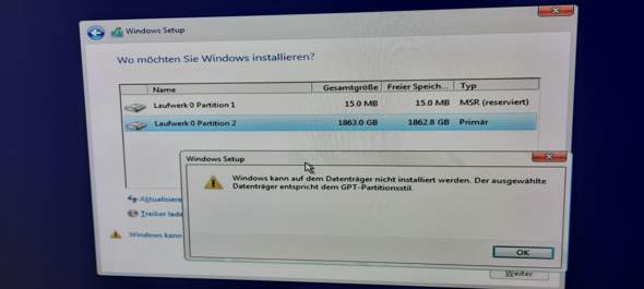 Windows Installation geht nicht?