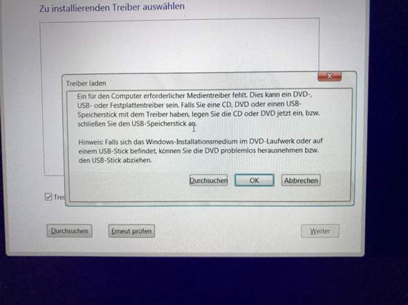 Windows installation mit einem CD/DVD player/Brenner per USB gibt Fehler?