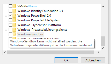 Windows Sandbox kann nicht aktiviert werden?