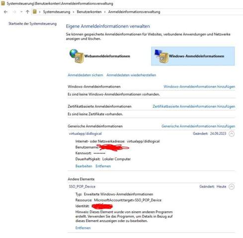 Pop Device Windows selbstregenerierender User SSO_POP_Device und derselbe mit ...