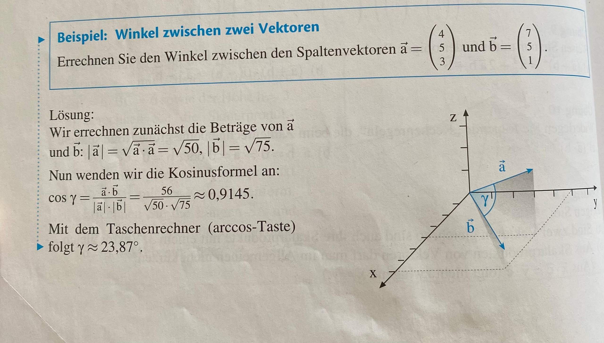 Winkel zwischen zwei Vektoren? (Vektorrechnung, Cosinus)