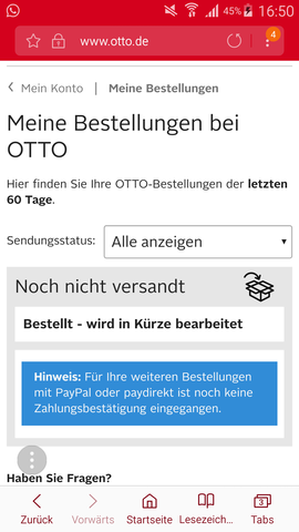 Wird Das Jetzt Von Otto Versendet Oder Nicht Handy Smartphone Online Shop
