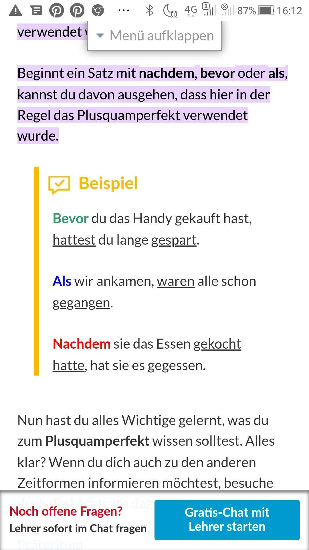 Wird in einem Satz mit "als" Plusquamperfekt oder Präteritum/Perfekt