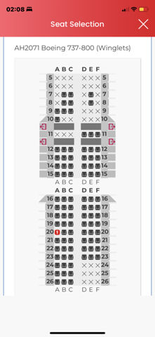Wo gibt es bei der 737-800 (Air Algerie) einen vollen Fensterplatz?