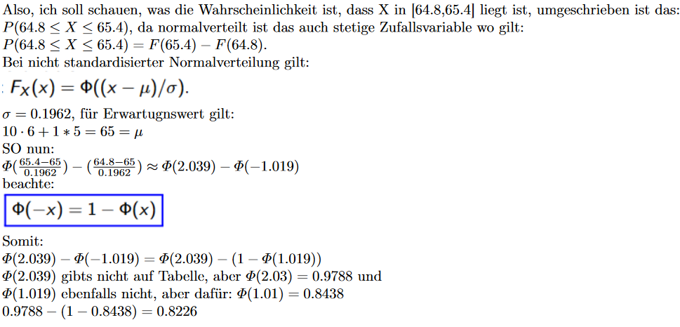Wo ist der Fehler, Berechnung mit Verteilungsfunktion bei normalverteilter Zufallsvariable ...
