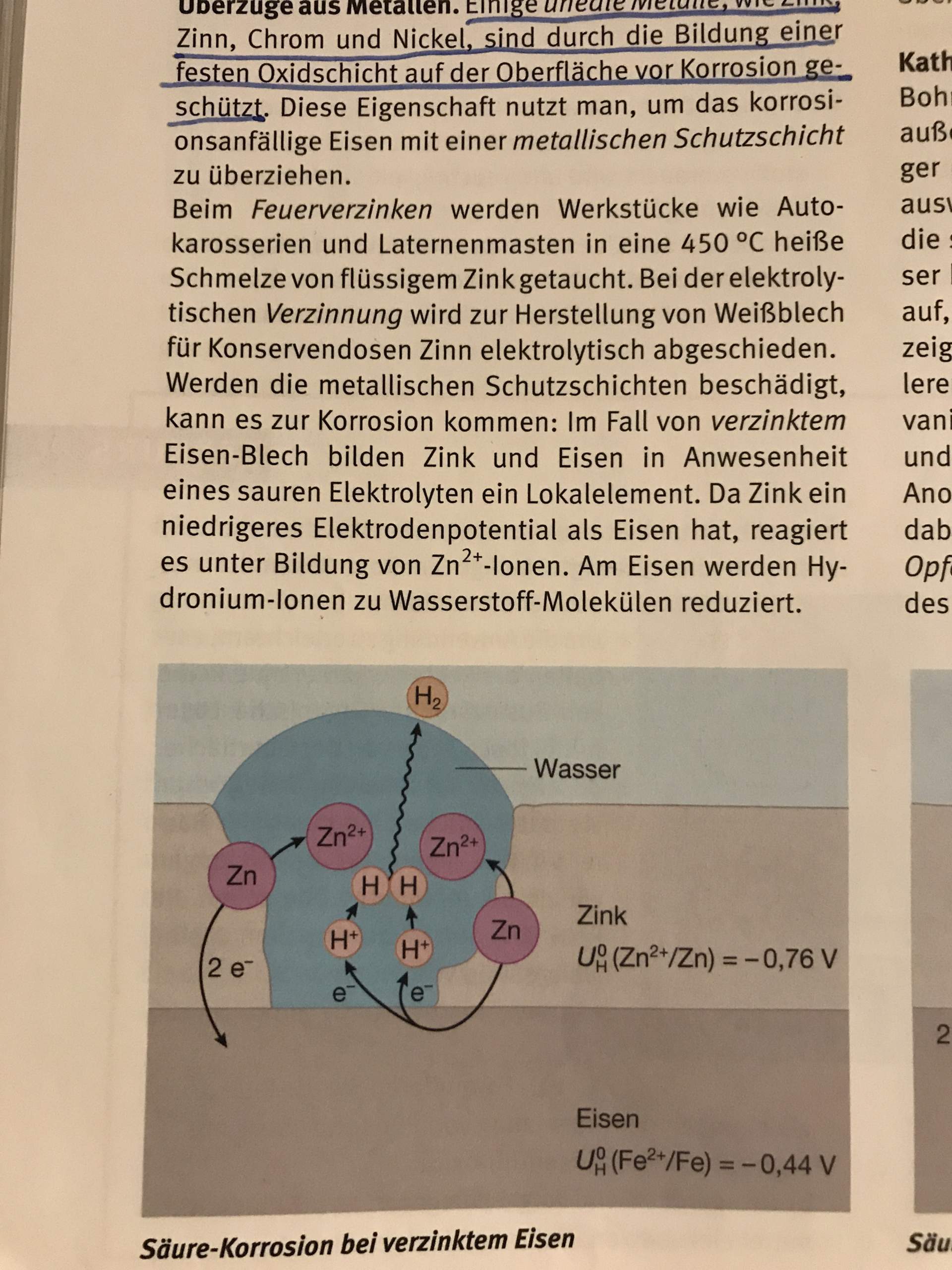 Wo ist der Unterschied zwischen Säure und Sauerstoff Korrosion? (Schule