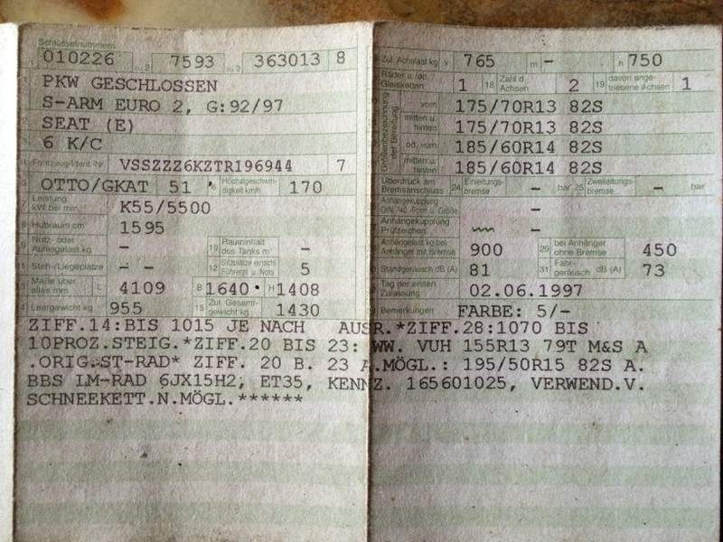 Wo sehe ich auf dem Fahrzeugschein das Baujahr und den Monat? (Auto, Fahrzeug, Seat)