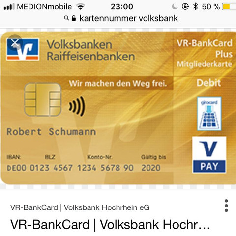 Wo steht die Kartennummer bei der Volksbank? (Bank, bezahlen, Online