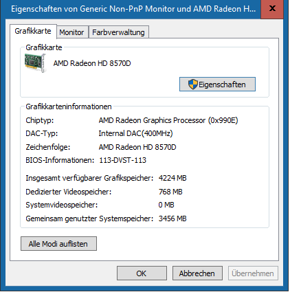 Hier das Fenster wo die ganzen Infos drauf stehen! - (PC, Grafikkarte)