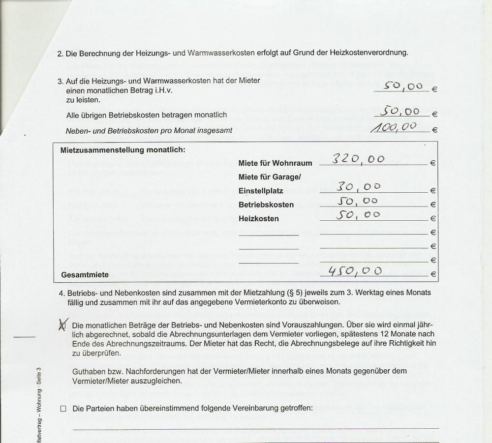 Wohnung Nebenkosten Vermieter (Mietrecht, Miete, Mietvertrag)