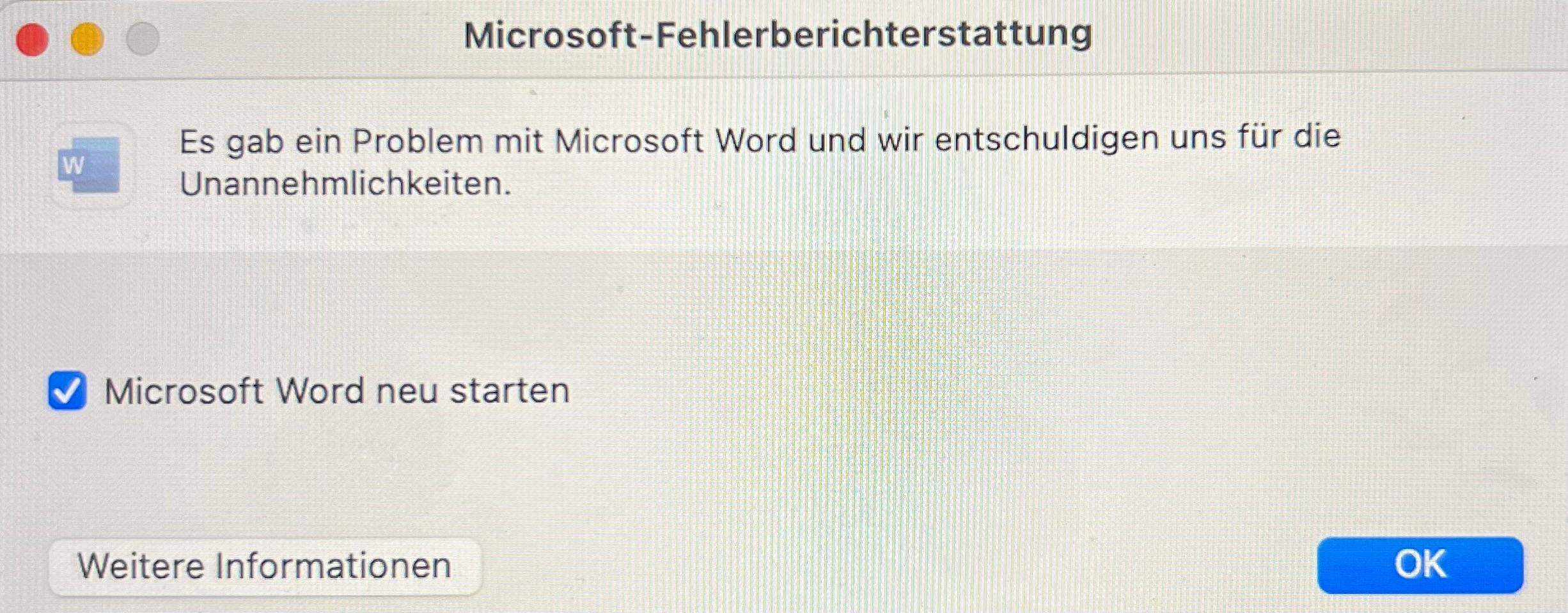 Word stürzt ab und Fehlermeldung? (Fehler, MacBook, Microsoft Word)