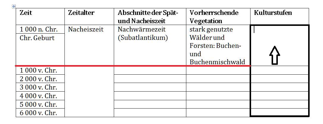 Word: Wie kann ich in einer Tabelle eine Zeile unabhängig von den