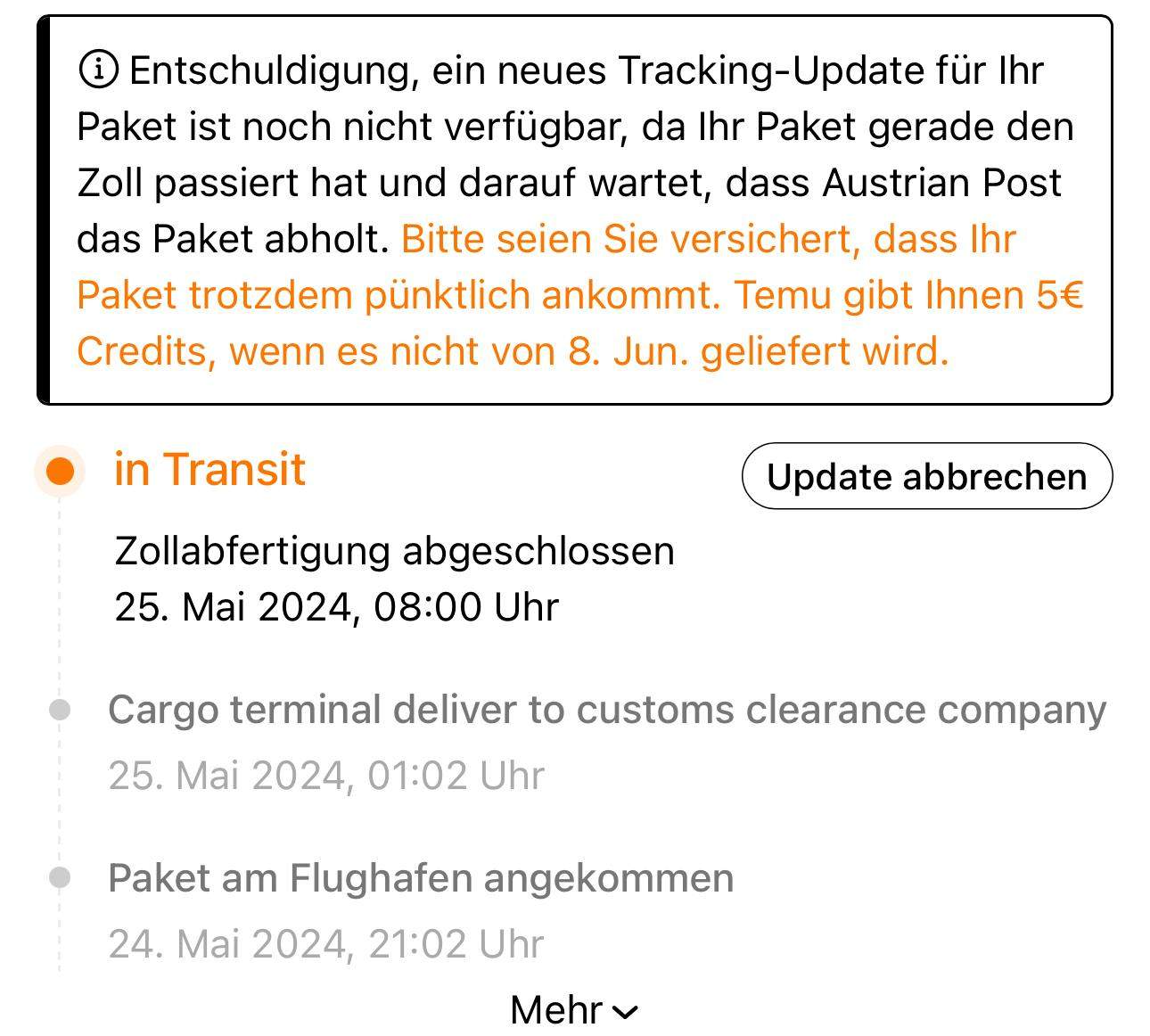 Wurde mein Temu Paket beschlagnahmt seit 4 Tagen steht da Zollabfertigung abgeschlossen das