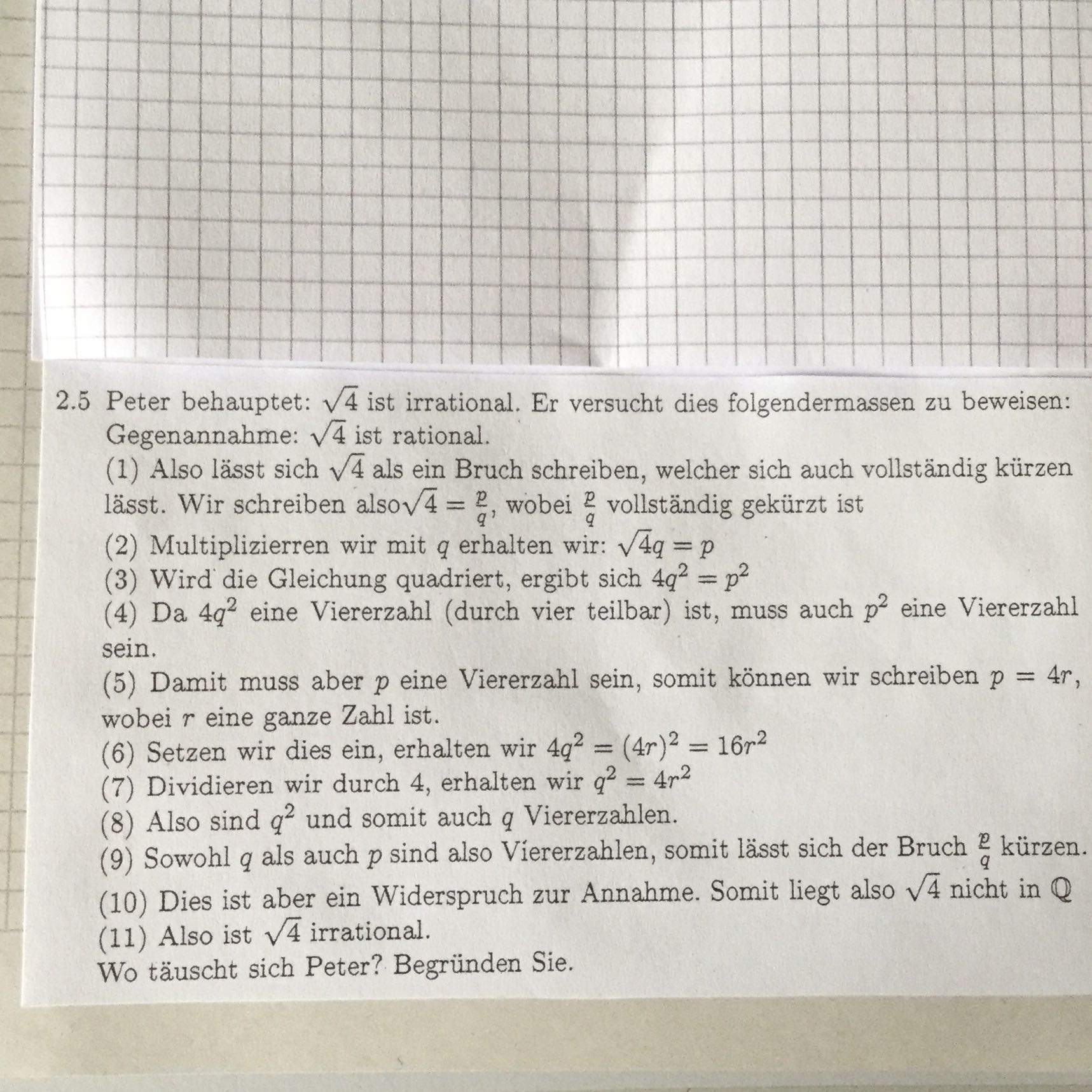 Wurzel aus 4 irrational - Beweis? (Mathematik, rational)