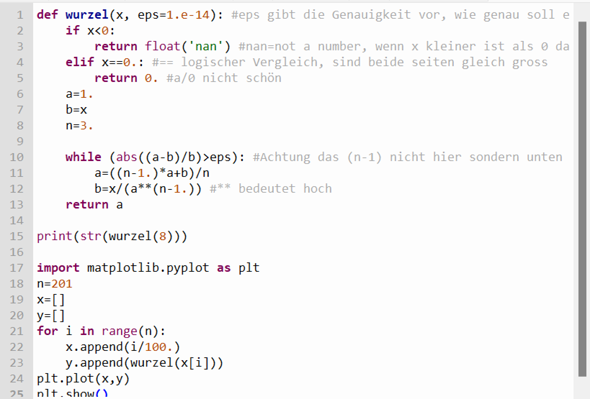 Wurzelberechnung graphisch mit Python? (Mathematik, programmieren ...