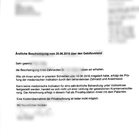 Zahnmedizinischen Behandlung Vollnarkose Ubernahme Der